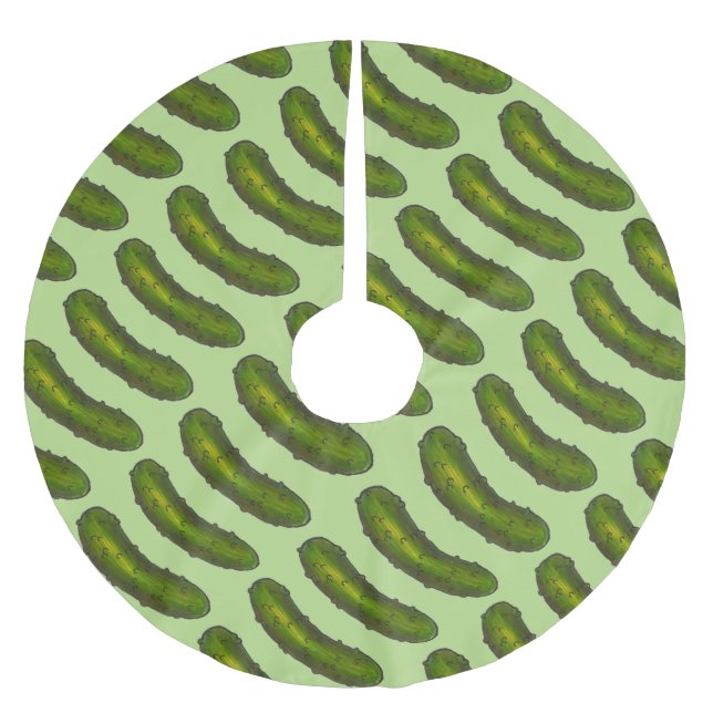 Crunchy Green Kosher Dill Pickle Foodie Kitchen Brushed Polyester Tree Skirt (Front)