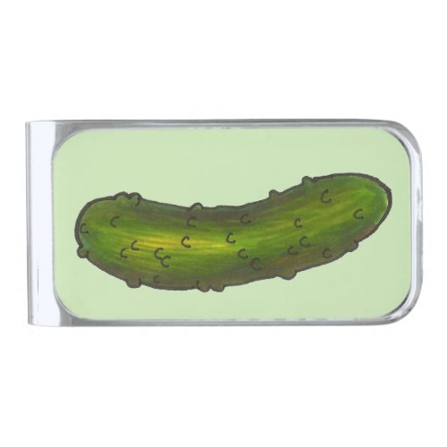 Crunchy Green Kosher Dill Pickle Foodie Silver Finish Money Clip