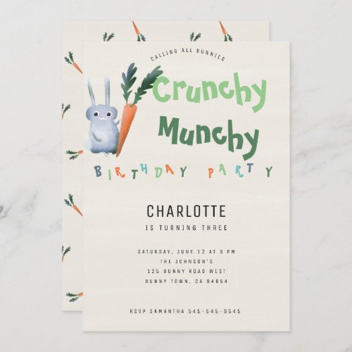Crunchy Munchy Bunny Birthday Party Funny Cute Kid Invitation