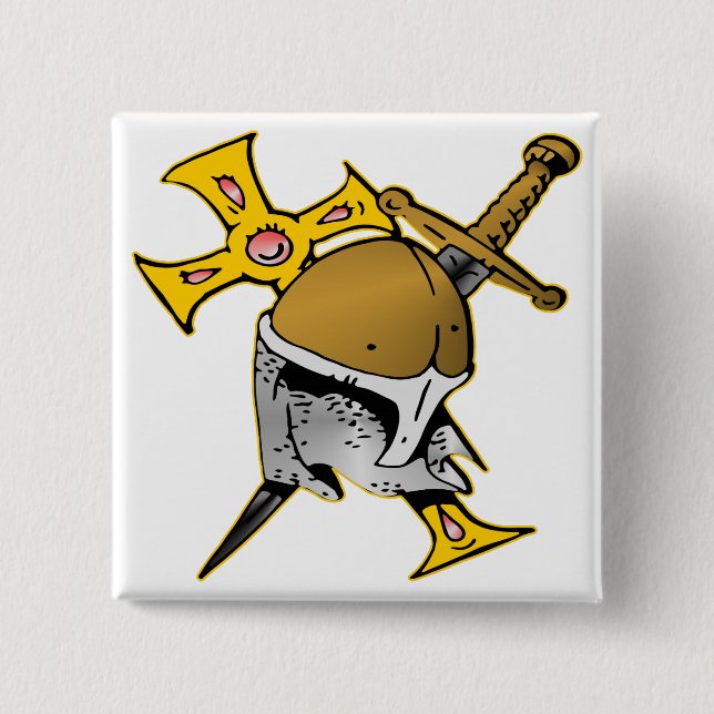 Crusader Helmet Cross & Sword Pinback Button (Front)