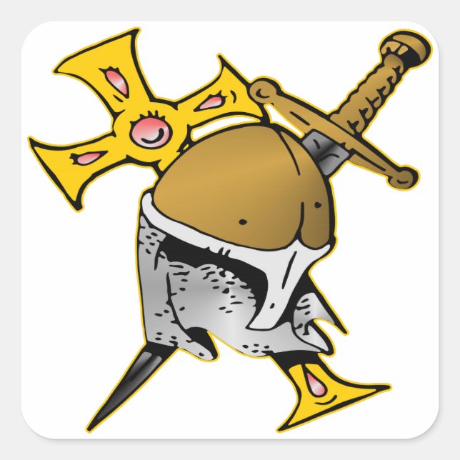 Crusader Helmet Cross & Sword Square Sticker (Front)