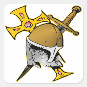Crusader Helmet Cross & Sword Square Sticker