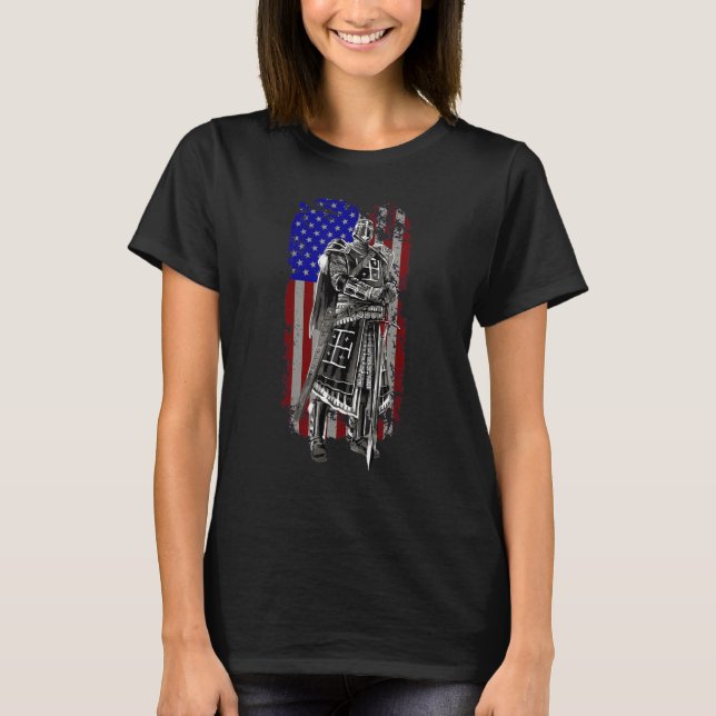 Crusader Knight Templar God Warrior America Flag F T-Shirt (Front)