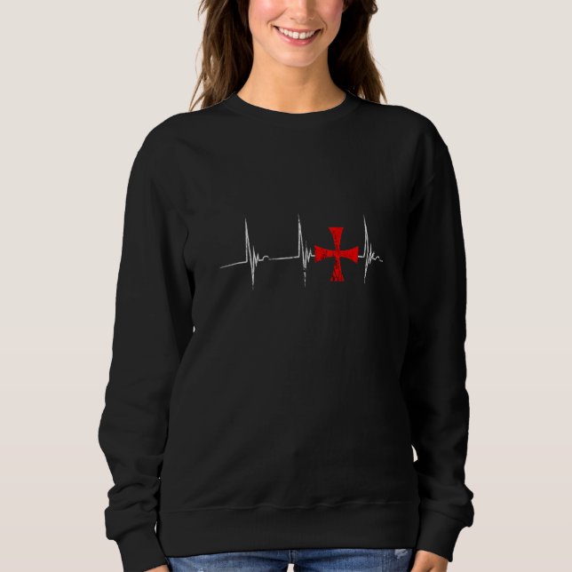 Crusader Knights Templar Cross Heartbeat Ekg Pulse Sweatshirt (Front)