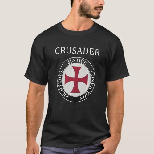 Crusader Medieval Knight Shield Virtues Symbol T_Shirt