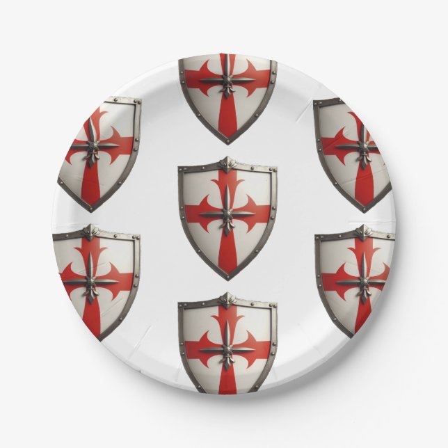 crusader shield design  paper plates (Front)