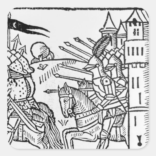 Crusading knights ride out to do Battle Square Sticker (Front)