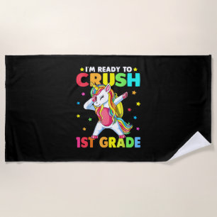 Crush 1st Grade Dabbing Unicorn Back to School Gir Beach Towel