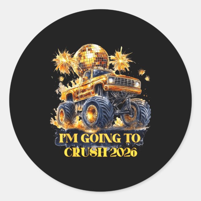 Crush 2026 Monster Truck New Year Party Countdown  Classic Round Sticker (Front)