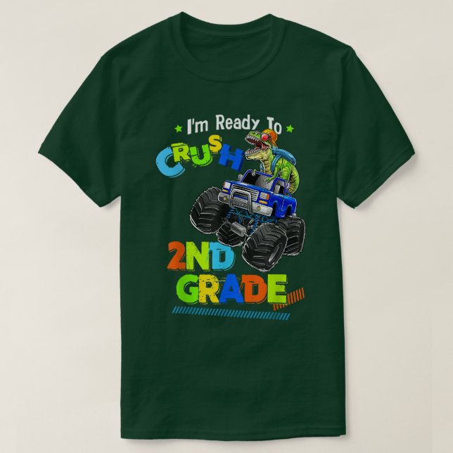 Crush 2nd Grade Dinosaur Monster Truck Back To Sch T-Shirt (Design Front)