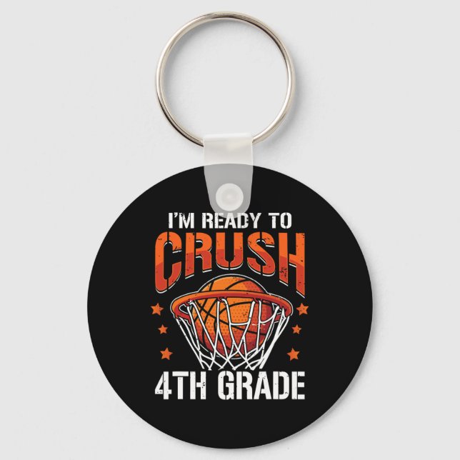 Crush 4th Grade Basketball Back to School Boys Kid Keychain (Front)
