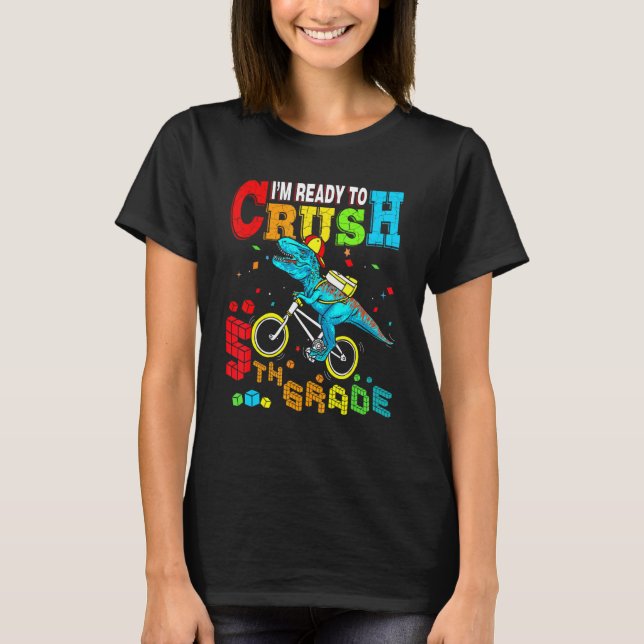 Crush 5th Grade Dinosaur Bike Back To School Boys T-Shirt (Front)