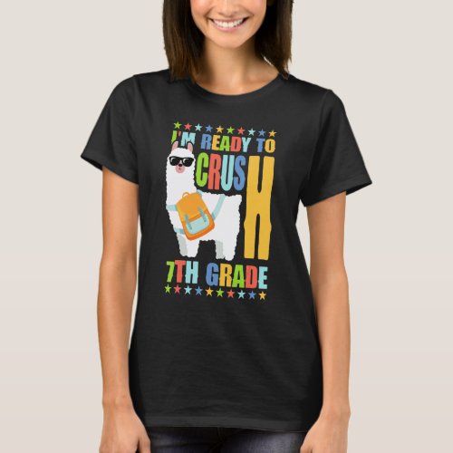 Crush 7th Grade Llama Backpack Back To School Girl T-Shirt