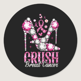 Crush Breast Cancer Awareness Bling K Ribbon Classic Round Sticker