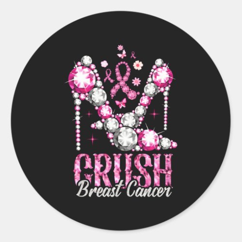 Crush Breast Cancer Awareness Bling K Ribbon Classic Round Sticker