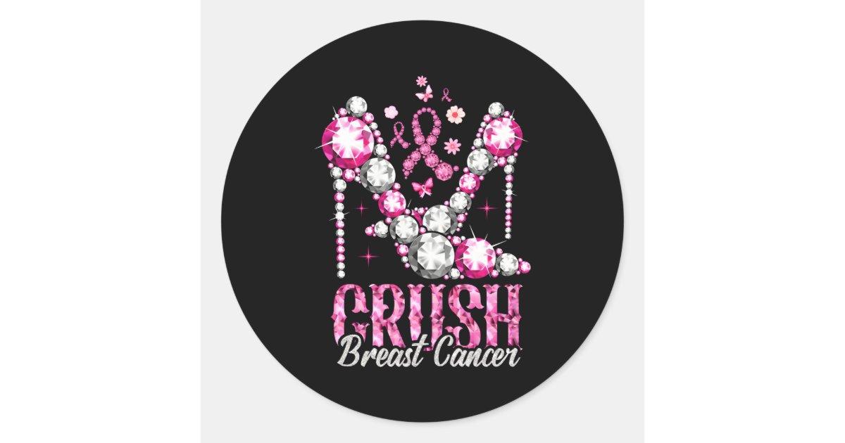 Crush Breast Cancer Awareness Bling K Ribbon Classic Round Sticker | Zazzle