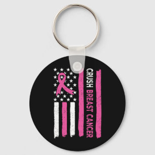 Crush Breast Cancer Awareness Bling Pink Ribbon 3  Keychain