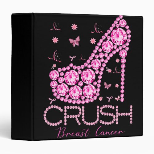 Crush Breast Cancer Awareness Bling Pink Ribbon 3 Ring Binder