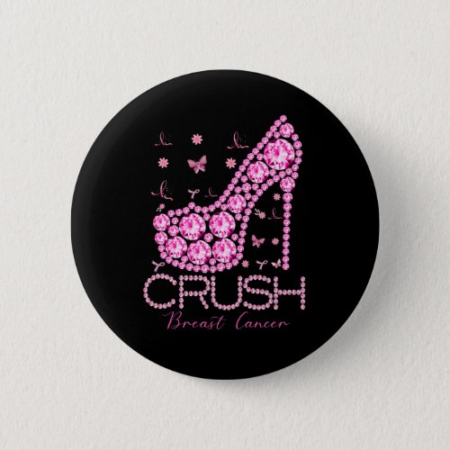 Crush Breast Cancer Awareness Bling Pink Ribbon Button