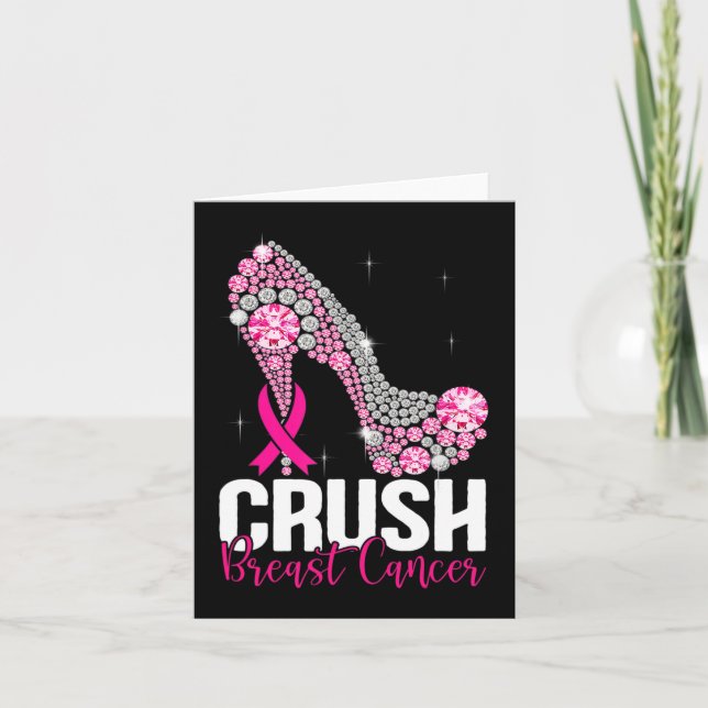 Crush Breast Cancer Awareness Bling Pink Ribbon  Card (Front)