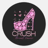 Crush Breast Cancer Awareness Bling Pink Ribbon Classic Round Sticker (Front)