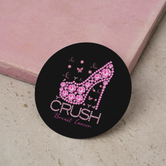 Crush Breast Cancer Awareness Bling Pink Ribbon Classic Round Sticker