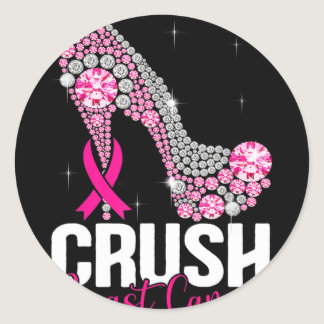 Crush Breast Cancer Awareness Bling Pink Ribbon  Classic Round Sticker