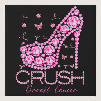 Crush Breast Cancer Awareness Bling Pink Ribbon Faux Canvas Print