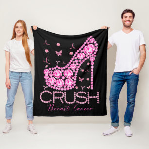 Crush Breast Cancer Awareness Bling Pink Ribbon Fleece Blanket