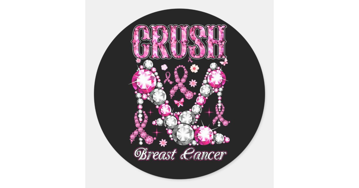 Crush Breast Cancer Awareness Bling Pink Ribbon Hi Classic Round ...