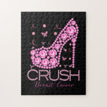 Crush Breast Cancer Awareness Bling Pink Ribbon Jigsaw Puzzle