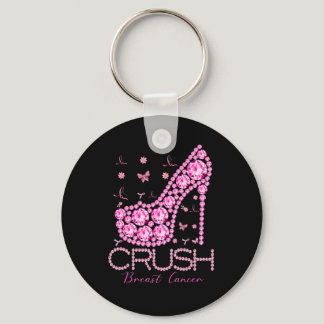 Crush Breast Cancer Awareness Bling Pink Ribbon Keychain