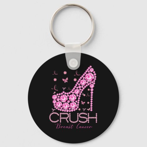 Crush Breast Cancer Awareness Bling Pink Ribbon Keychain