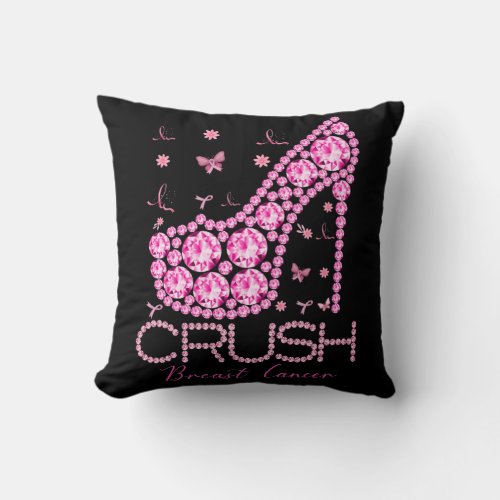 Crush Breast Cancer Awareness Bling Pink Ribbon Throw Pillow