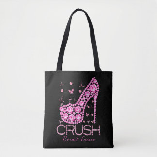 Crush Breast Cancer Awareness Bling Pink Ribbon Tote Bag