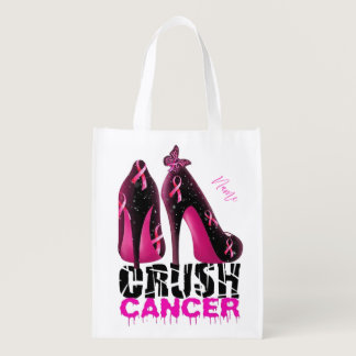 Crush Breast Cancer Awareness name customized Grocery Bag