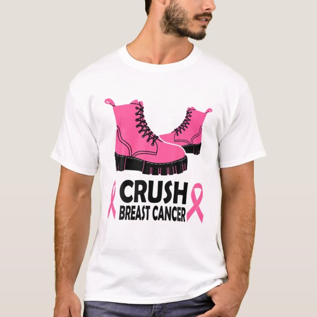 Crush Breast Cancer Awareness Pink Ribbon Boots T-Shirt (Front)
