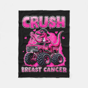 Crush Breast Cancer Awareness T Rex Monster Truck Fleece Blanket