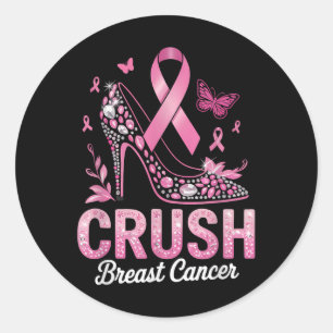 Crush Breast Cancer Awareness Warrior Pink Ribbon Classic Round Sticker
