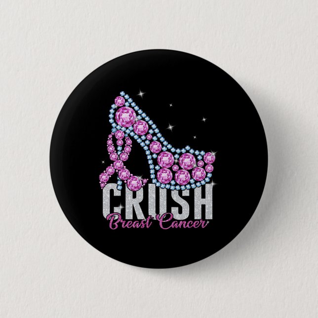 Crush Breast Cancer Bling Ribbon  Button (Front)