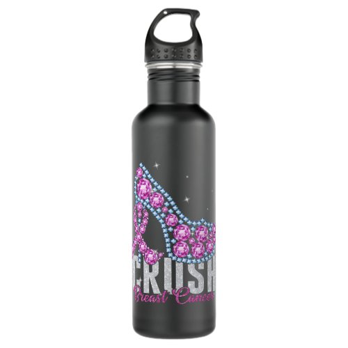 Crush Breast Cancer Bling Ribbon Stainless Steel Water Bottle