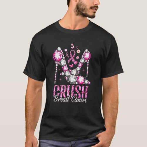Crush Breast Cancer Pink Bling High Heels Ribbon T_Shirt