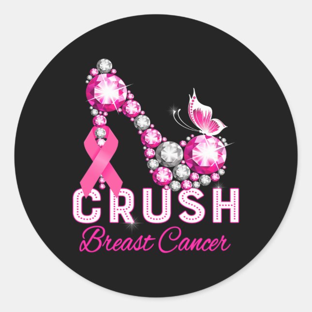 crush breast cancer warrior support breast cancer  classic round sticker (Front)