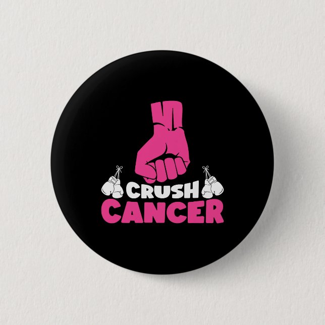 Crush Cancer Boxing Pink Ribbon Breast Cancer Awar Button (Front)