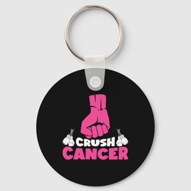 Crush Cancer Boxing Pink Ribbon Breast Cancer Awar Keychain (Front)