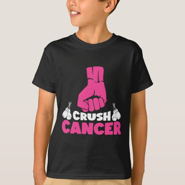 Crush Cancer Boxing Pink Ribbon Breast Cancer Awar T-Shirt (Front)