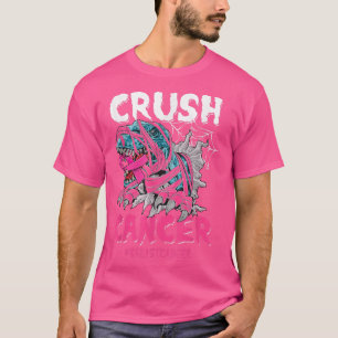 Crush Cancer Dinosaur On Truck Breast Cancer Aware T-Shirt