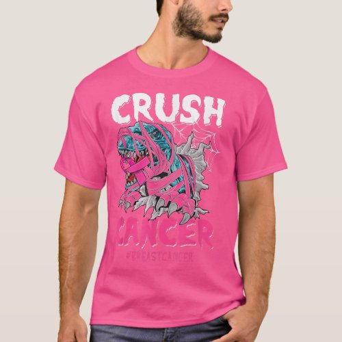 Crush Cancer Dinosaur On Truck Breast Cancer Aware T_Shirt