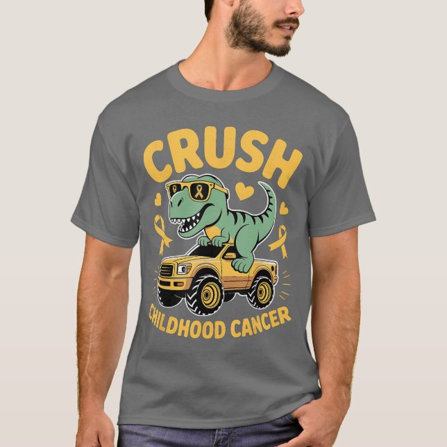 Crush Childhood Cancer Gold Ribbon Kids Boys Girls T-Shirt (Front)