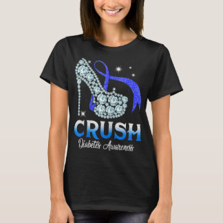 Crush Diabetes Awareness Bling Blue Ribbon T-Shirt